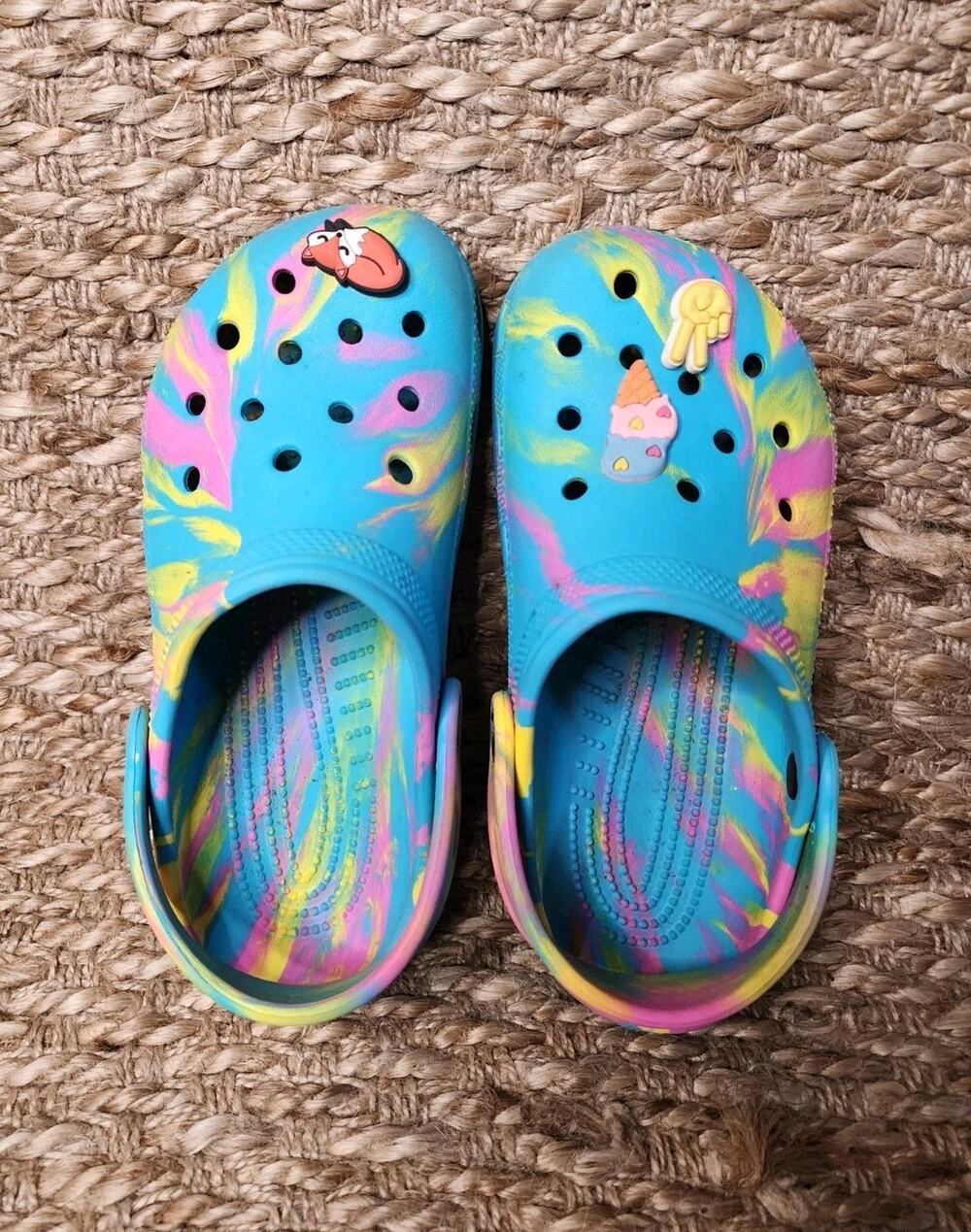 Crocs Classics Marble Rainbow Tye Die Blue Pink Yellow Clogs Shoes Junior 2